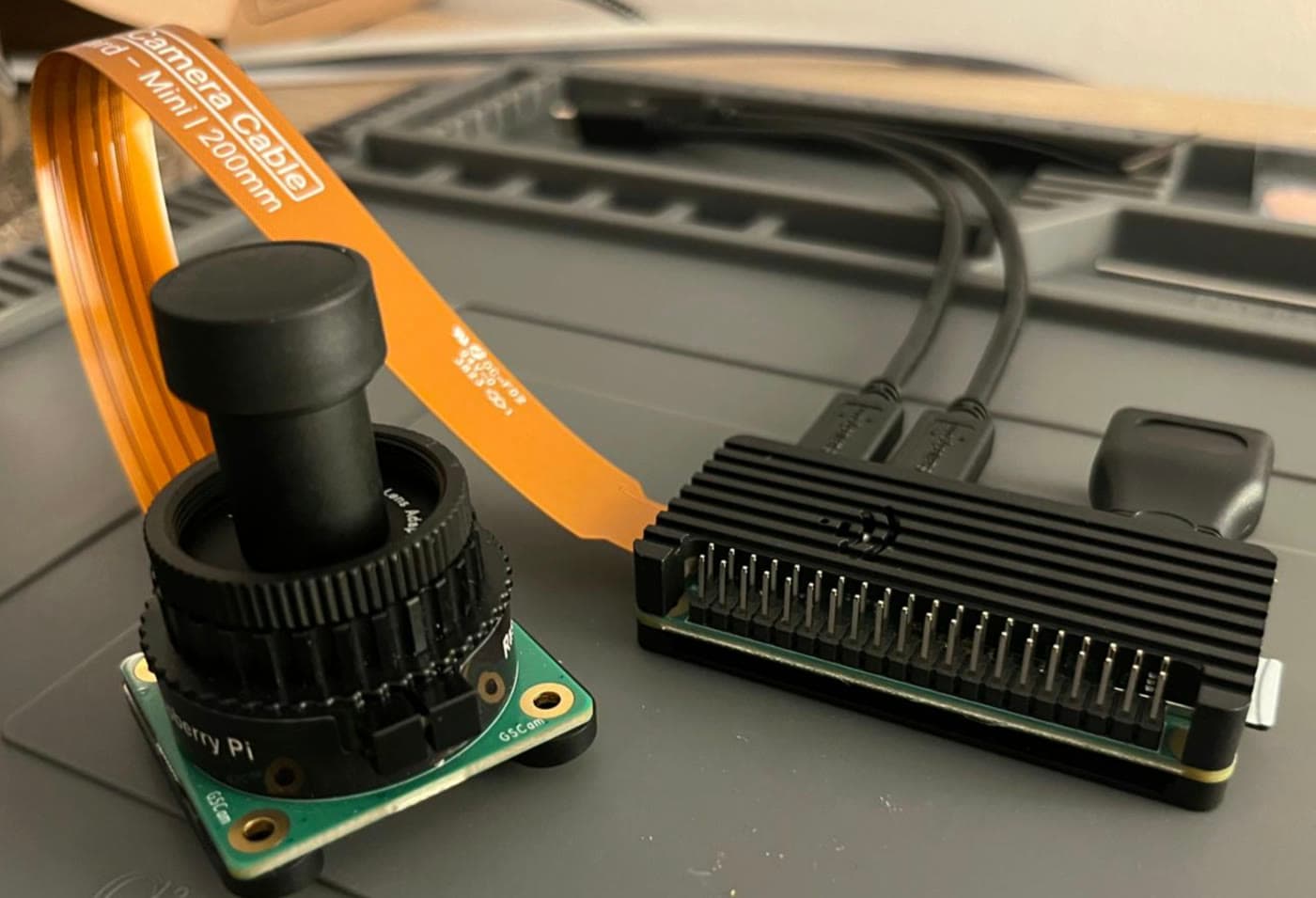 ASPIRE camera module and compute board laid out on the bench